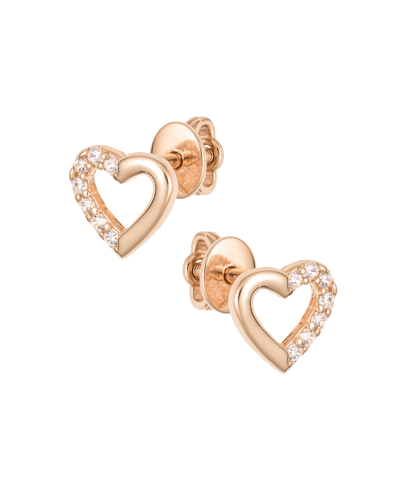 Gold earrings with zircons "hearts"