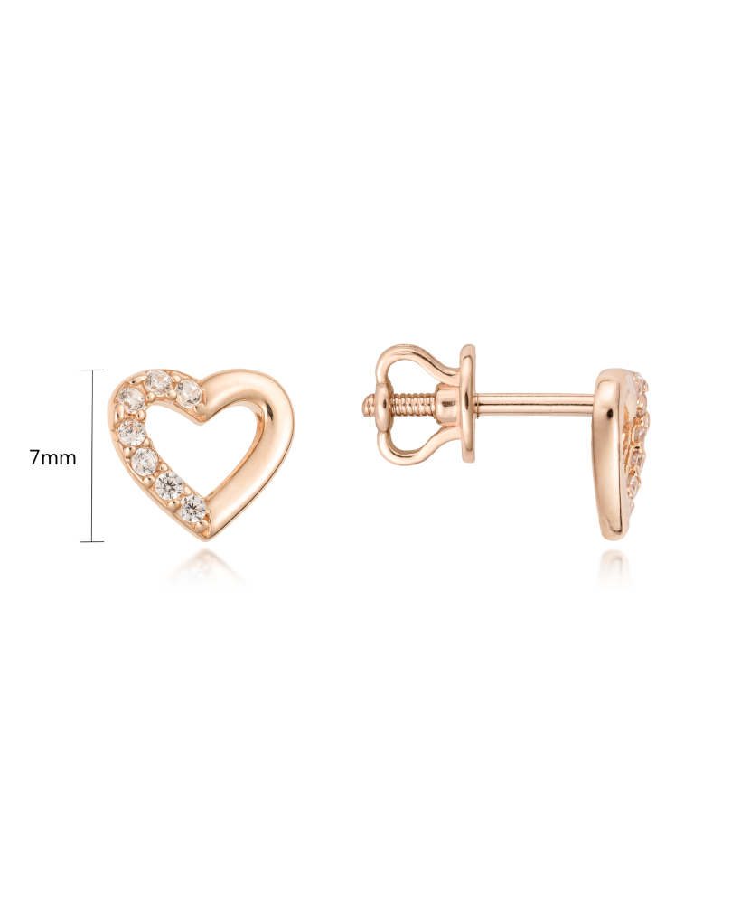 Gold earrings with zircons "hearts"