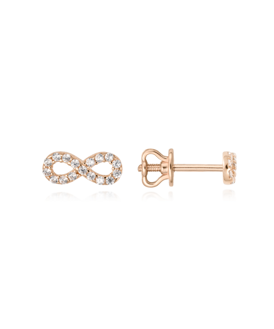 Gold earrings with zircons "infinity"