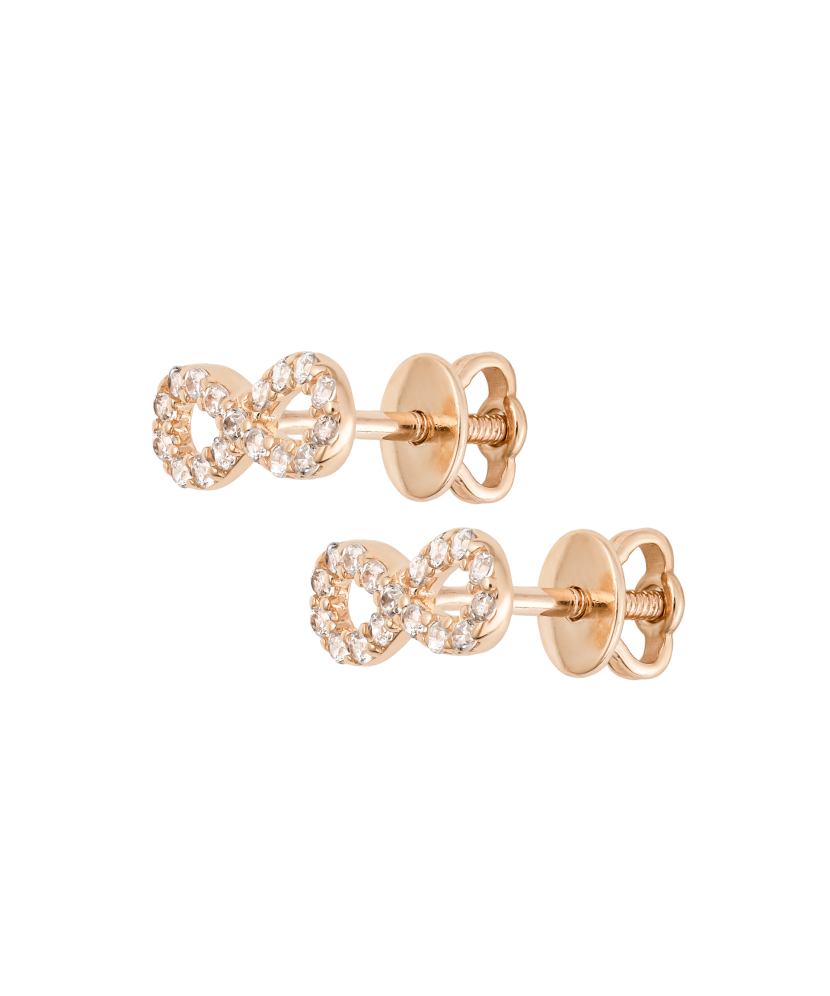 Gold earrings with zircons "infinity"
