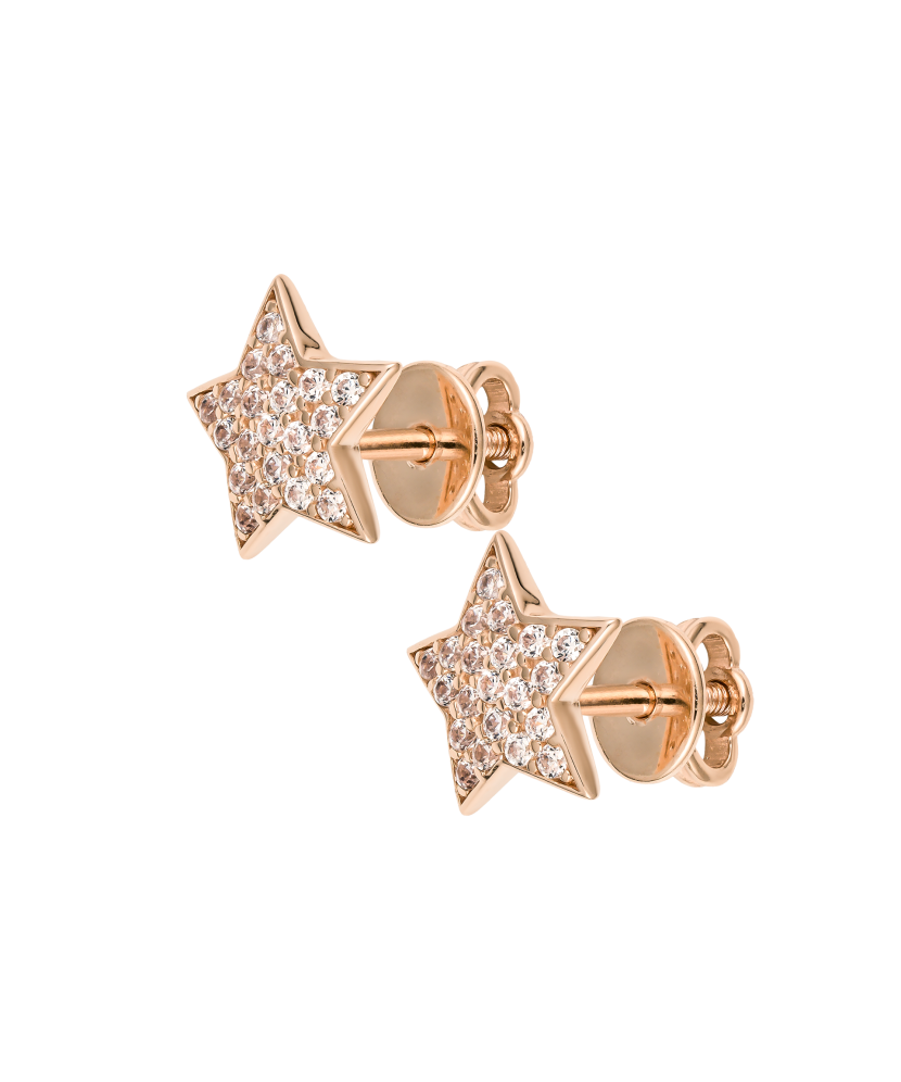 Gold earrings with zircons "star"