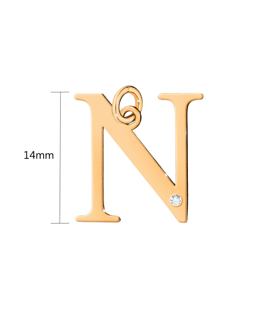 Gold pendant with diamond letter N