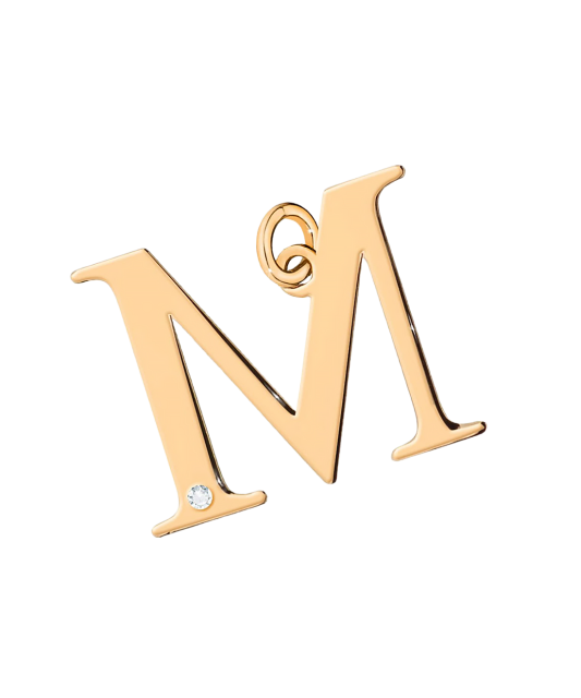 Gold pendant with diamond letter M