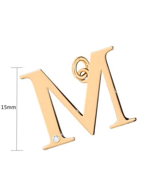 Gold pendant with diamond letter M