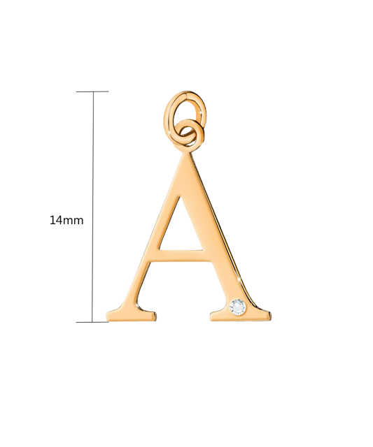 Gold pendant with diamond letter A