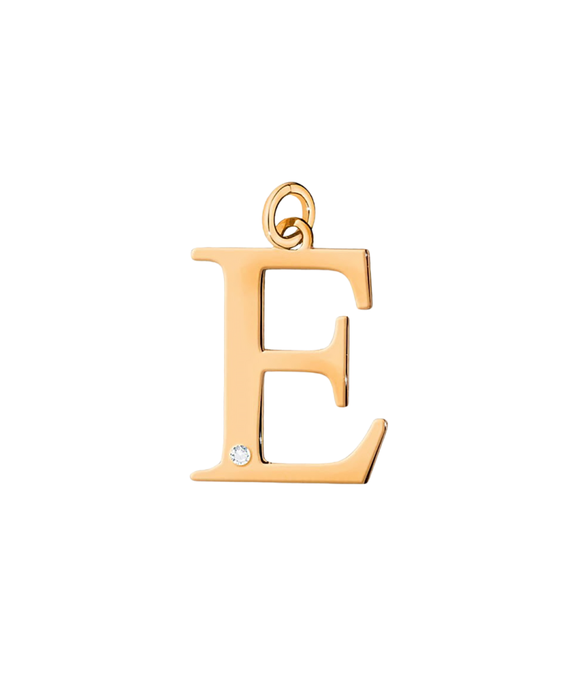 Gold pendant with diamond letter E