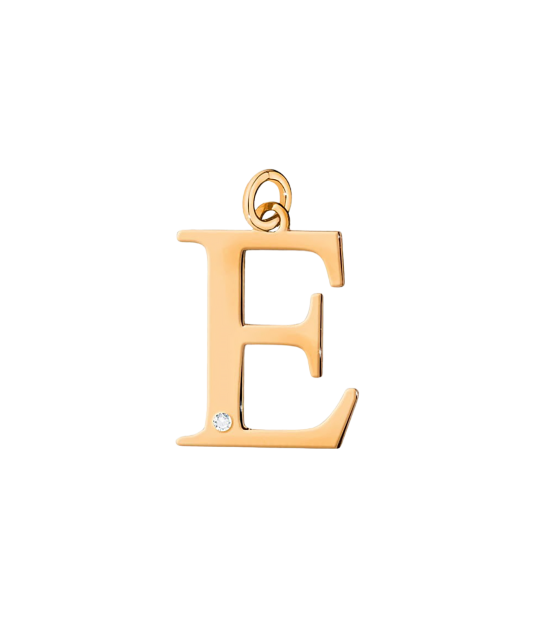 Gold pendant with diamond letter E