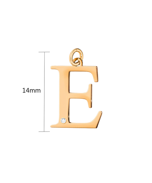 Gold pendant with diamond letter E