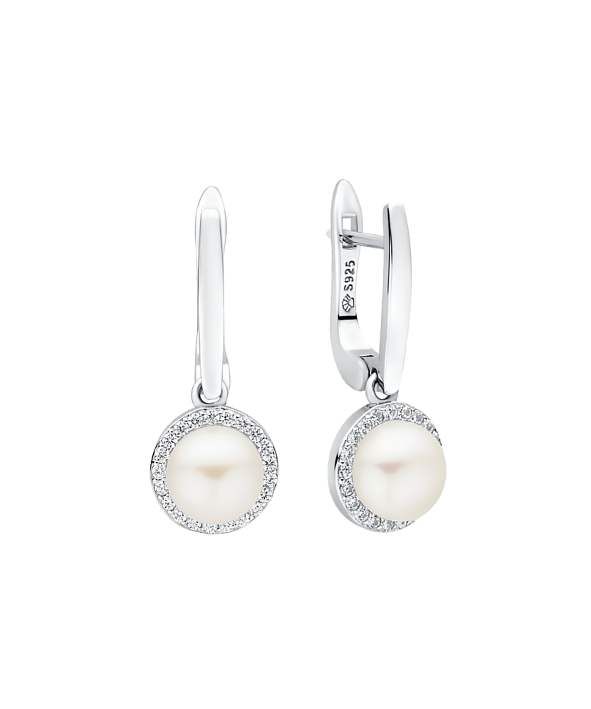 Sterling silver earrings with pearls and zircons