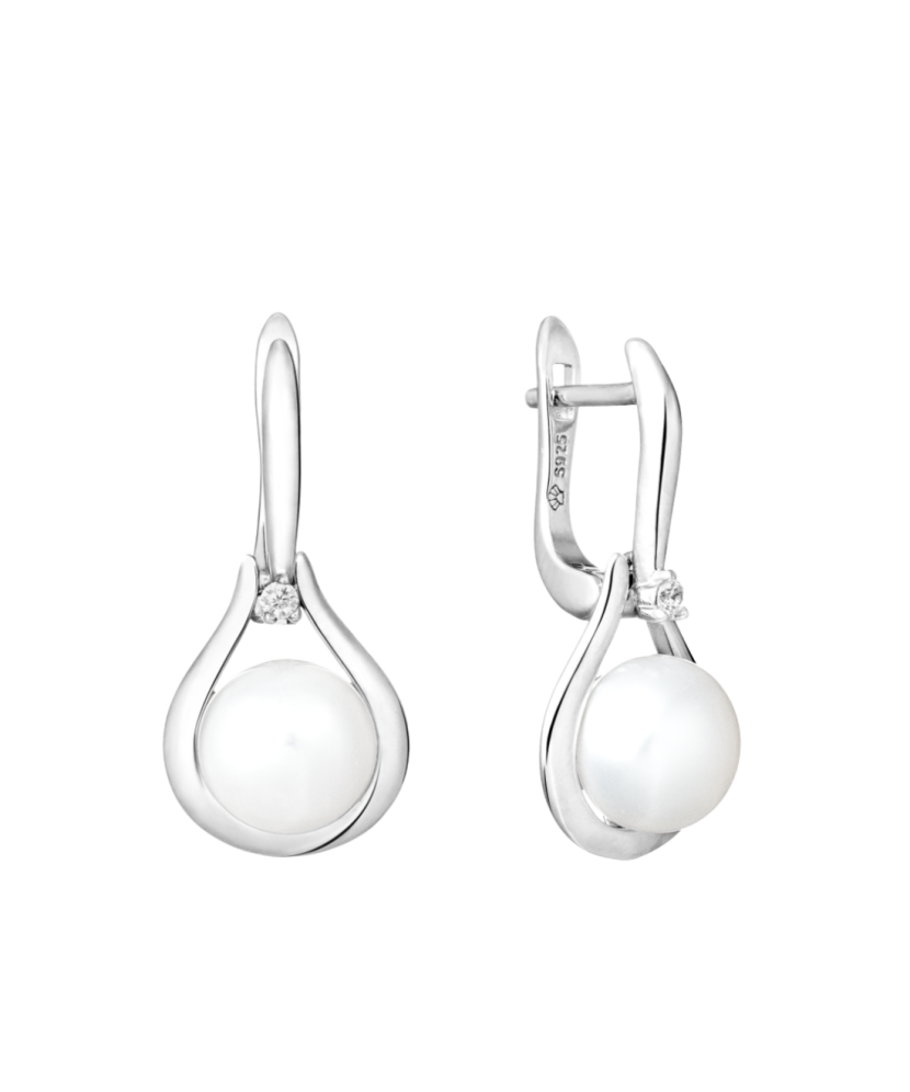 Sterling silver earrings with pearls and zircons