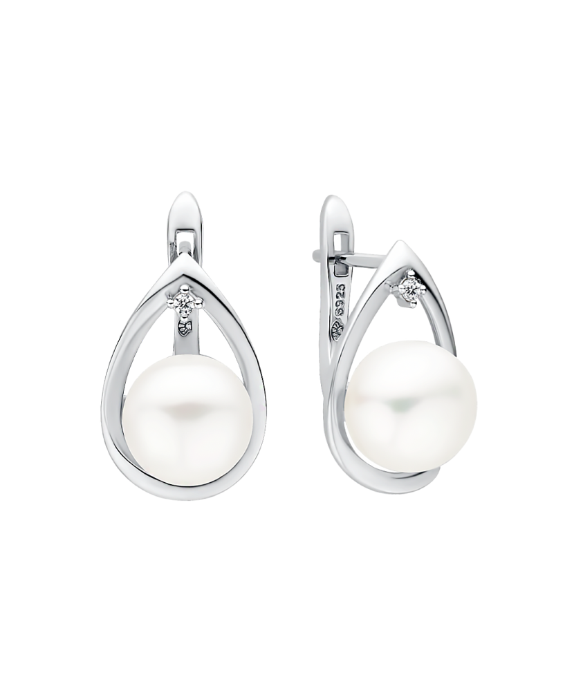 Sterling silver earrings with pearls and zircons