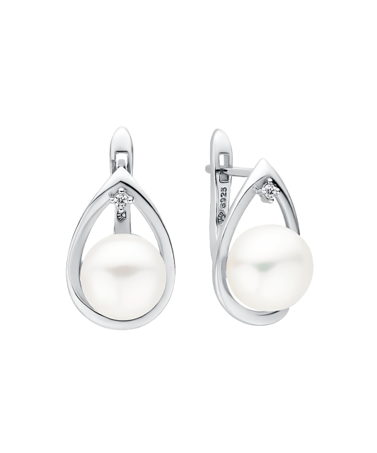 Sterling silver earrings with pearls and zircons