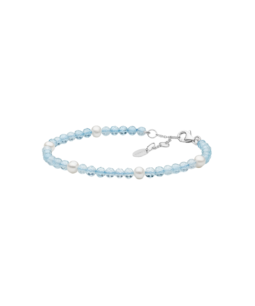 Bracelet with aquamarines, pearls and silver