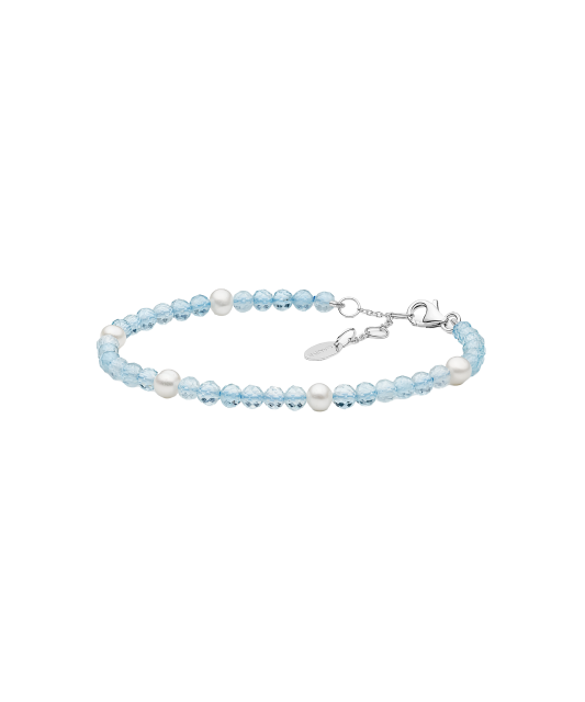 Bracelet with aquamarines, pearls and silver
