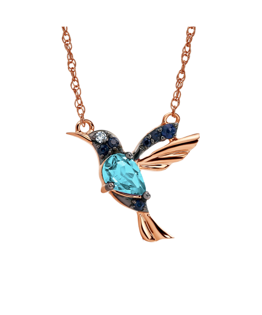 Gold chain with sapphire, topaz and diamond pendant