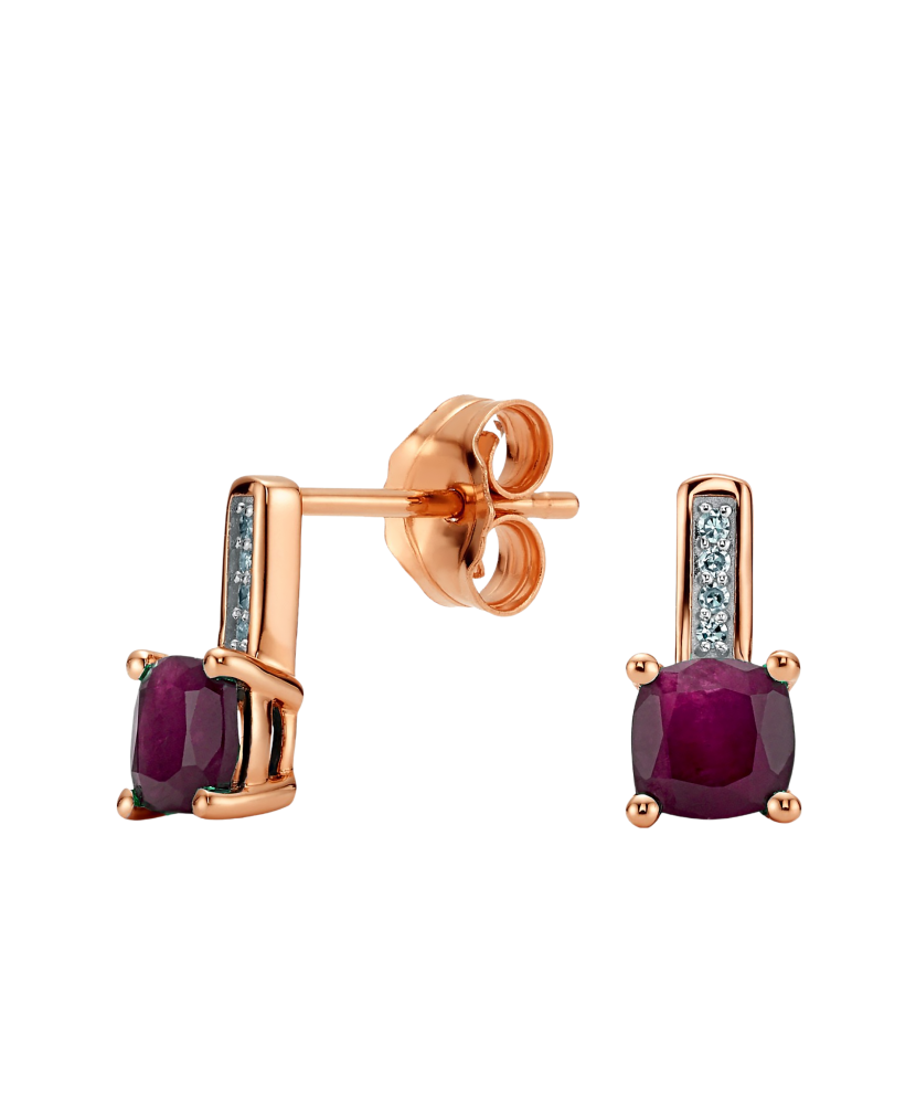 Auksiniai auskarai su rubinais ir briliantais  - Goldinga