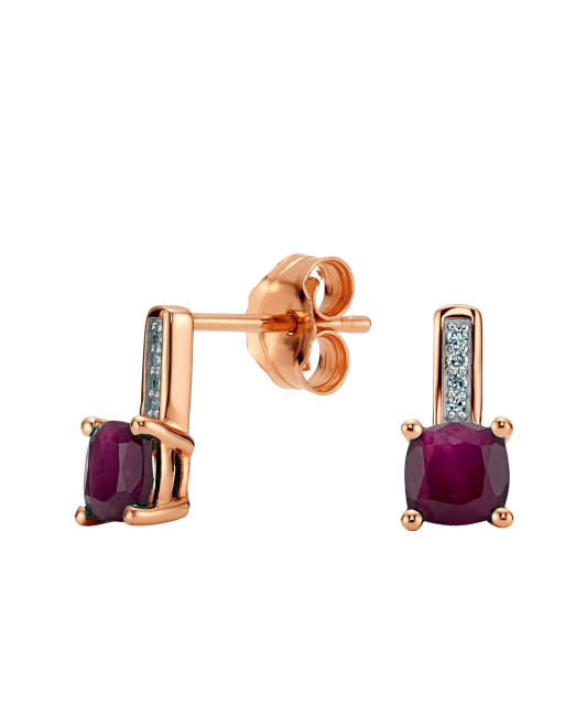 Gold earrings with rubies and diamonds