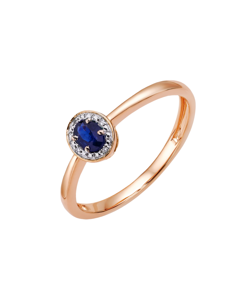 Gold ring with sapphire and diamonds
