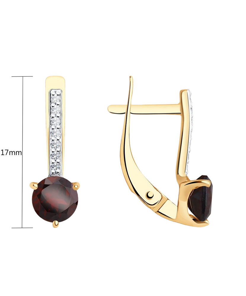 Gold earrings with garnets and zircons