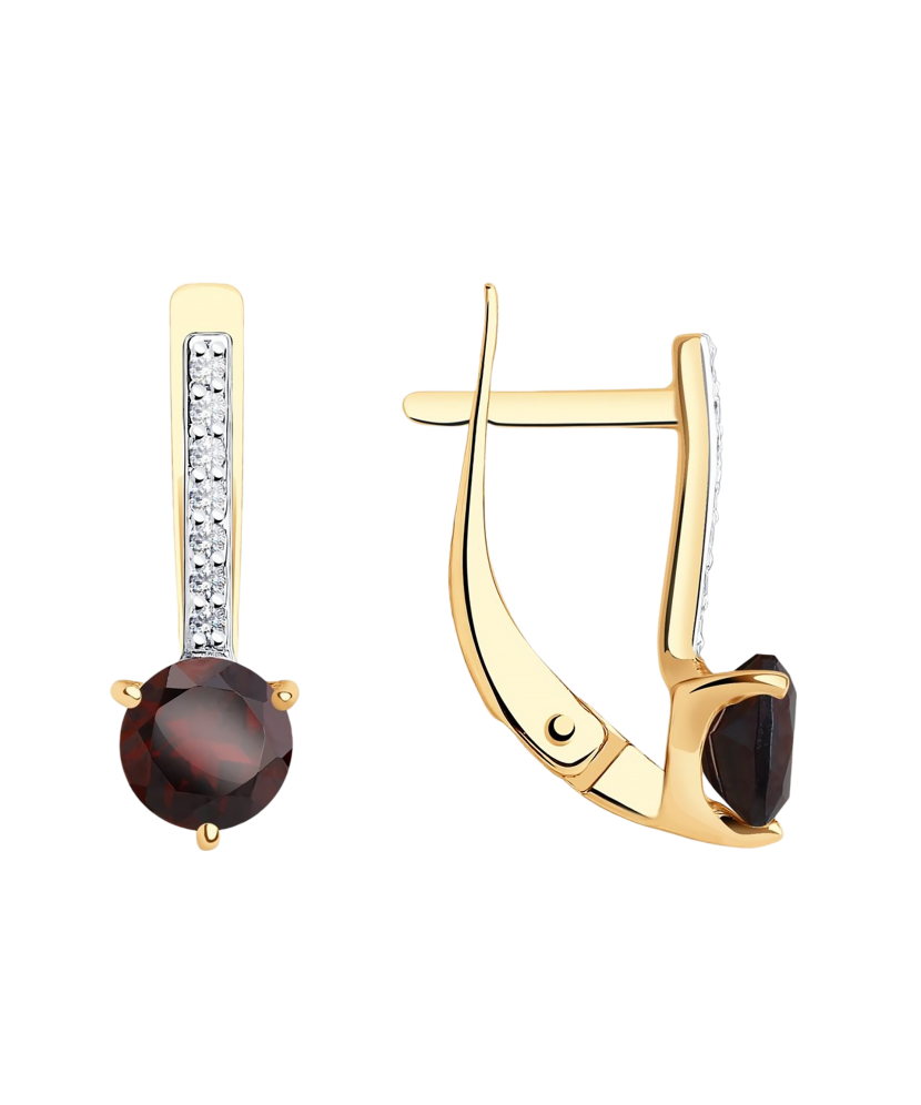 Gold earrings with garnets and zircons
