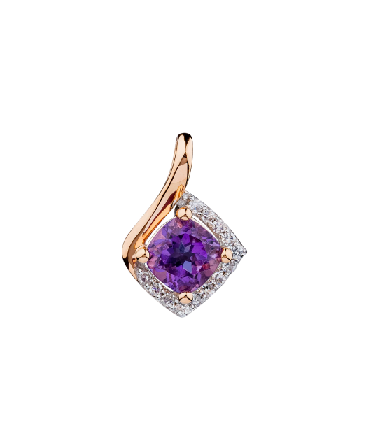 Gold pendant with amethysts and diamonds