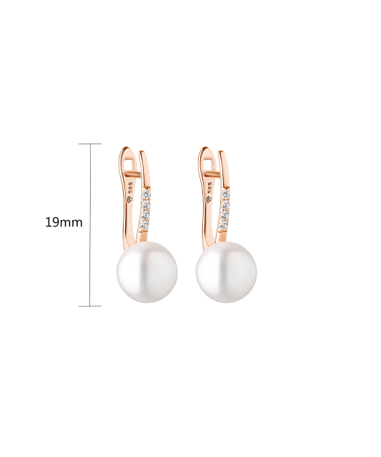 Gold earrings with pearls and zirconium