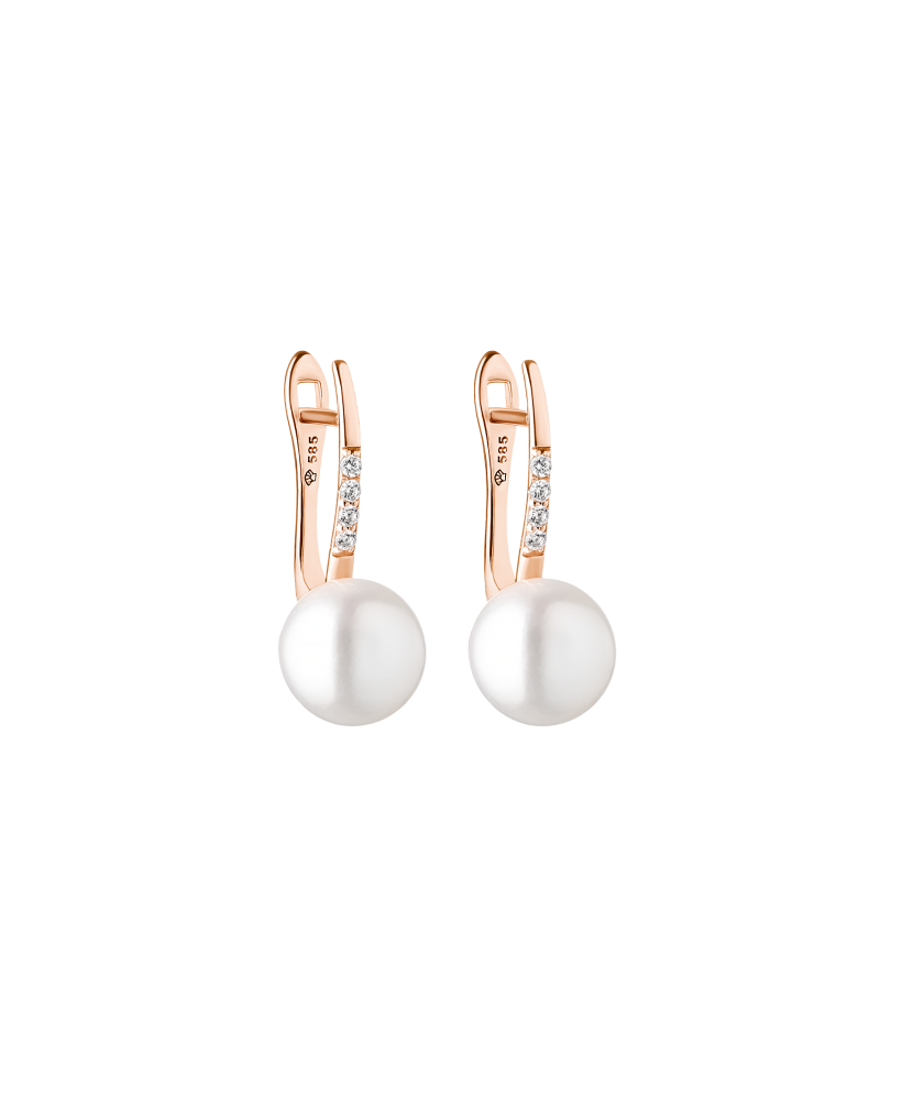 Gold earrings with pearls and zirconium