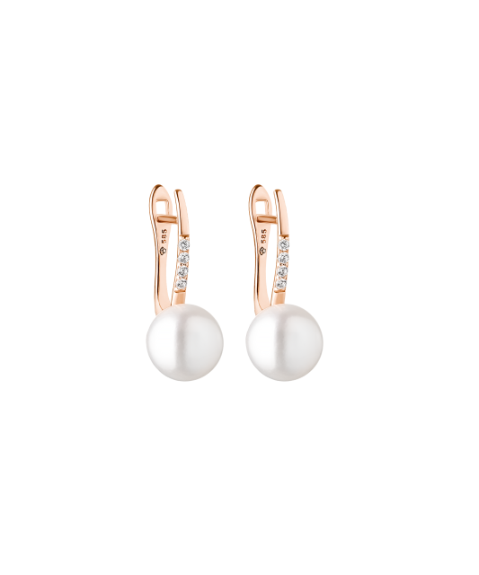 Gold earrings with pearls and zirconium