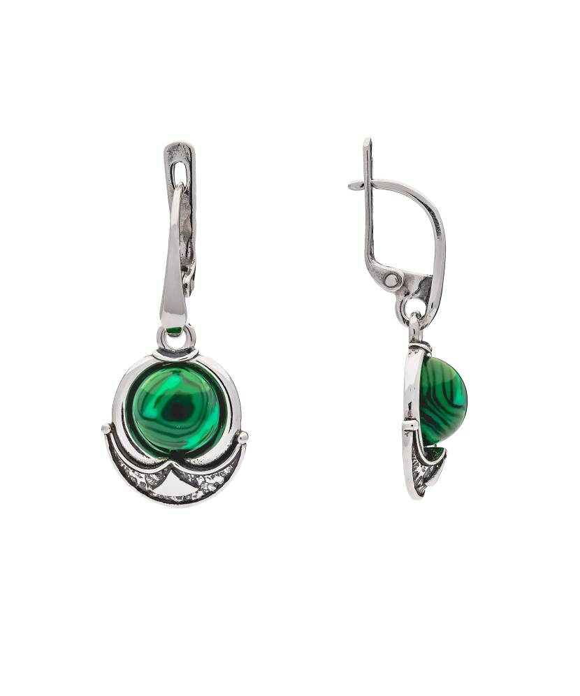 Sterling silver earrings with malachite