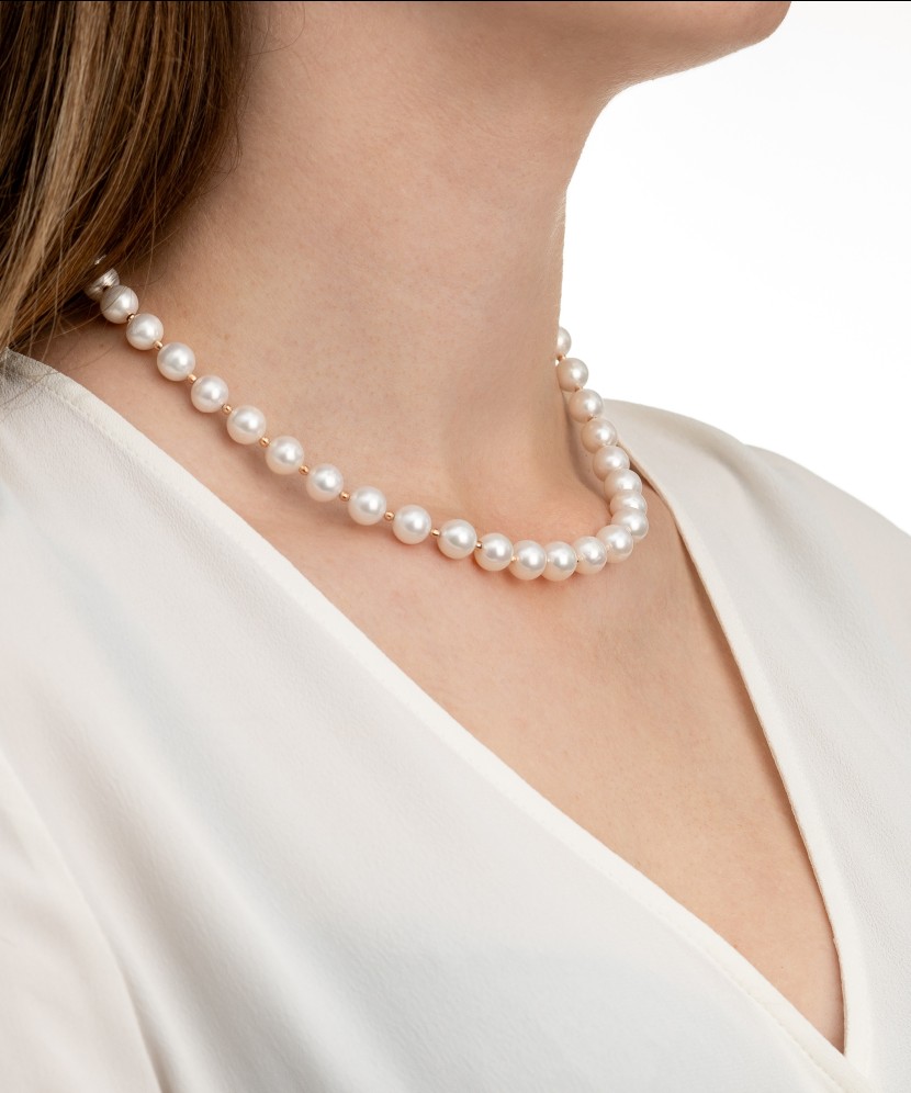 Pearl necklaces with gold 9mm