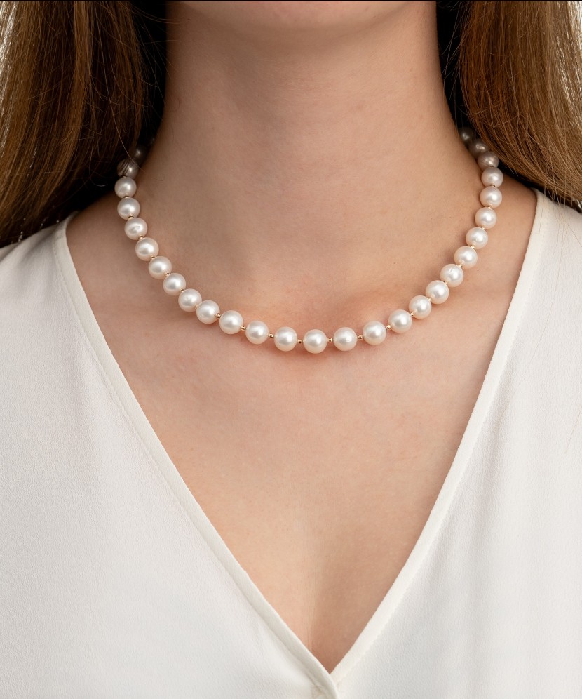 Pearl necklaces with gold 9mm