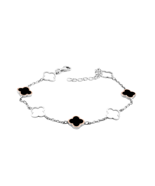 Kullattu hopeinen rannekoru onyxilla