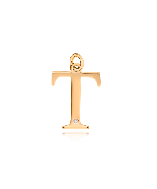 Gold pendant with diamond letter T