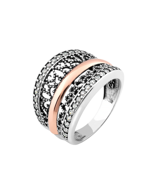 Gold plated silver ring  with zircons