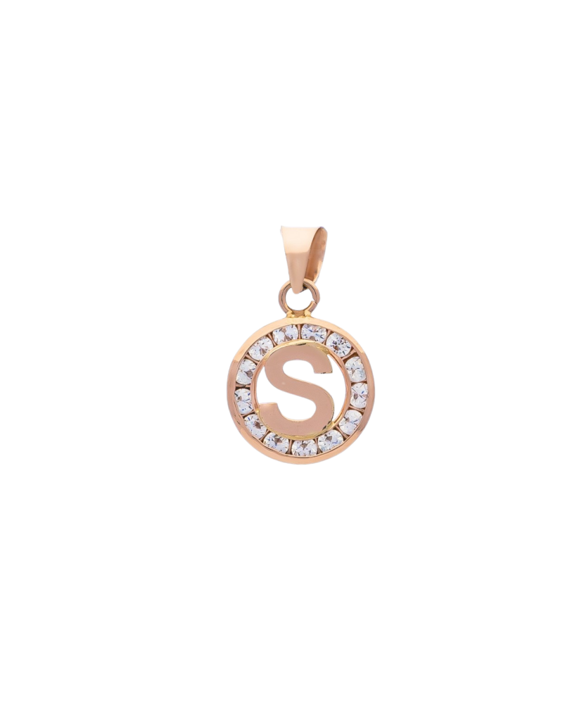 Gold pendant with zircons Letter S