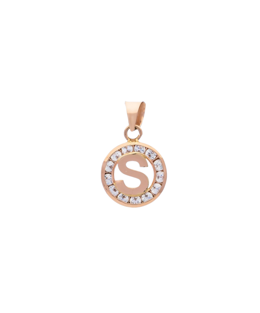 Gold pendant with zircons Letter S