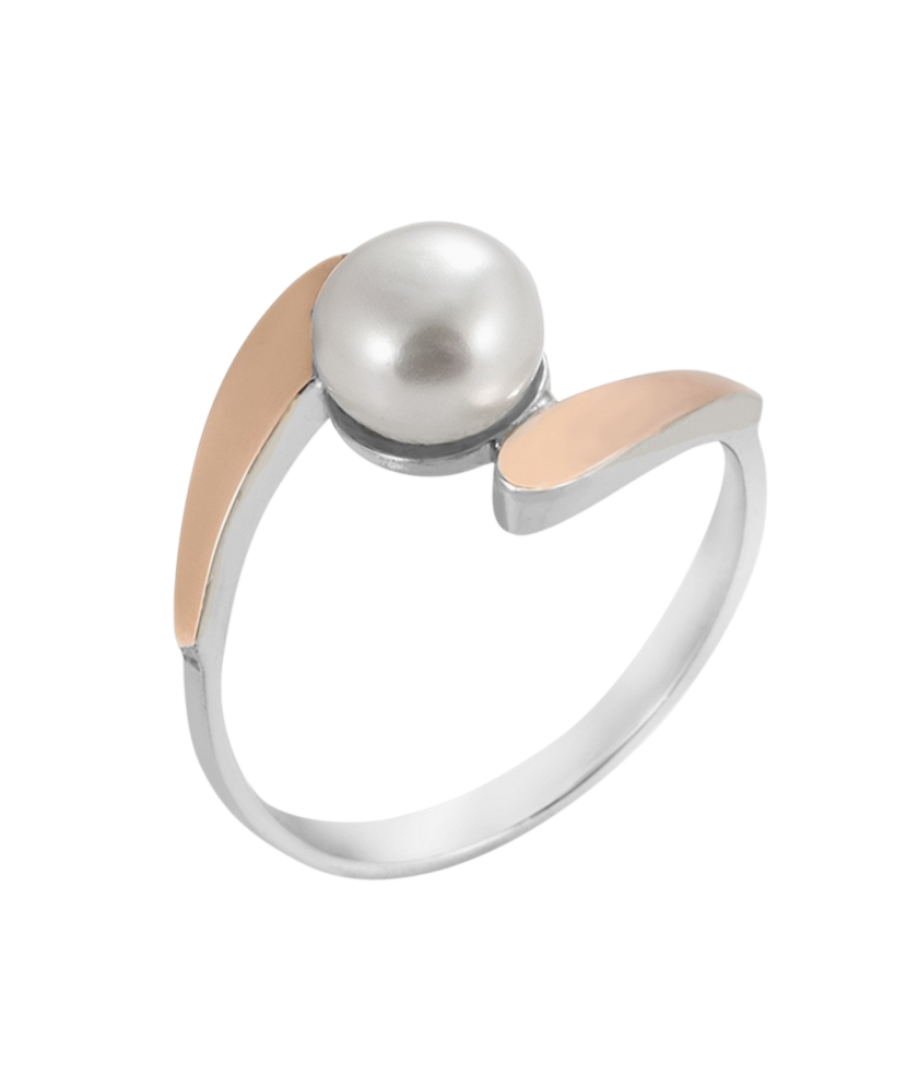 Sterling silver ring gold plated with pearl