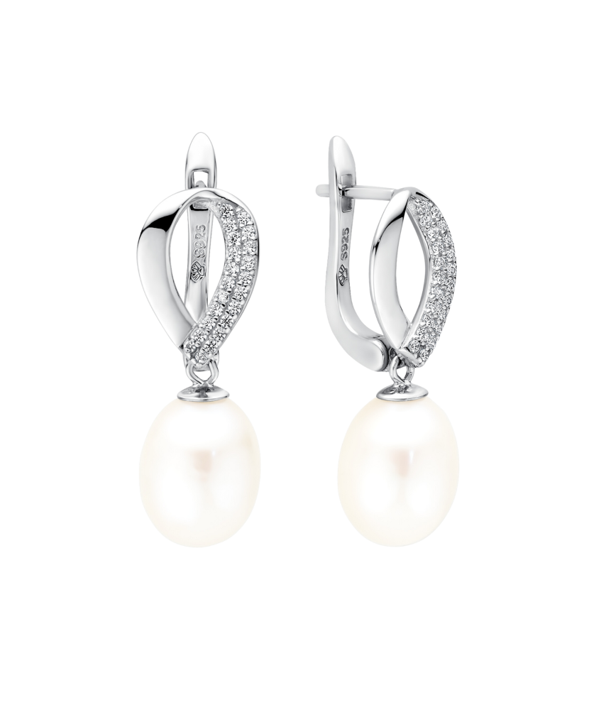 Sterling silver earrings with pearls and zircons