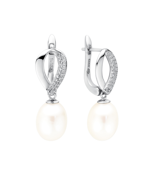 Sterling silver earrings with pearls and zircons