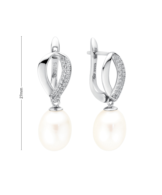 Sterling silver earrings with pearls and zircons