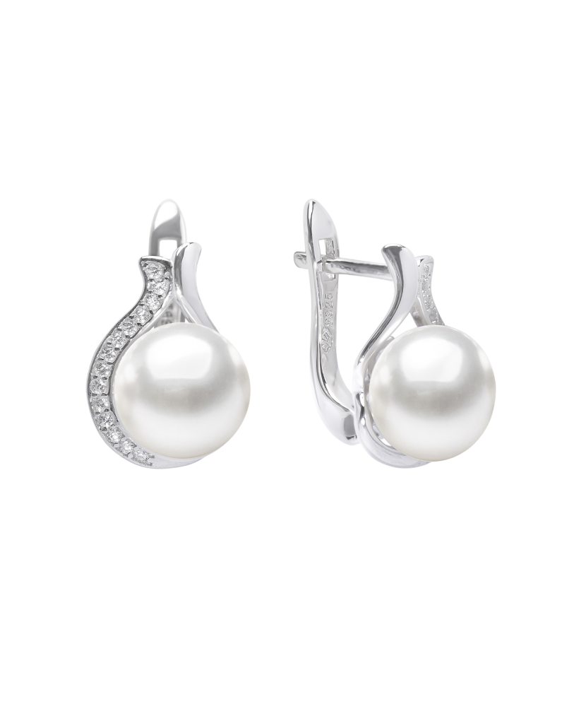 Sterling silver earrings with pearls and zirconium