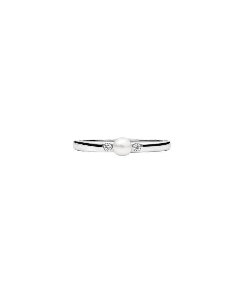 Sterling silver ring with pearl and zircons