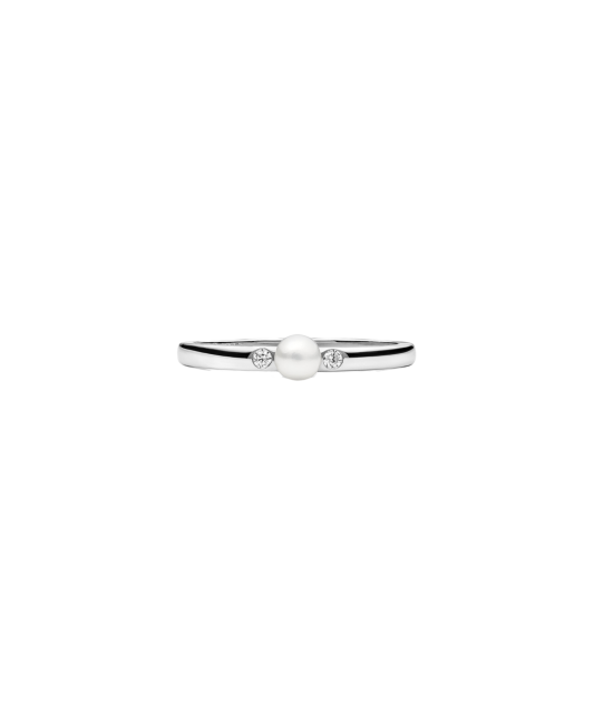 Sterling silver ring with pearl and zircons