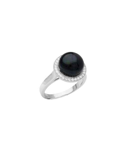 Sterling silver ring with pearl and zircons