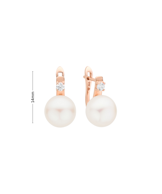 Gold earrings with pearls and zirconium