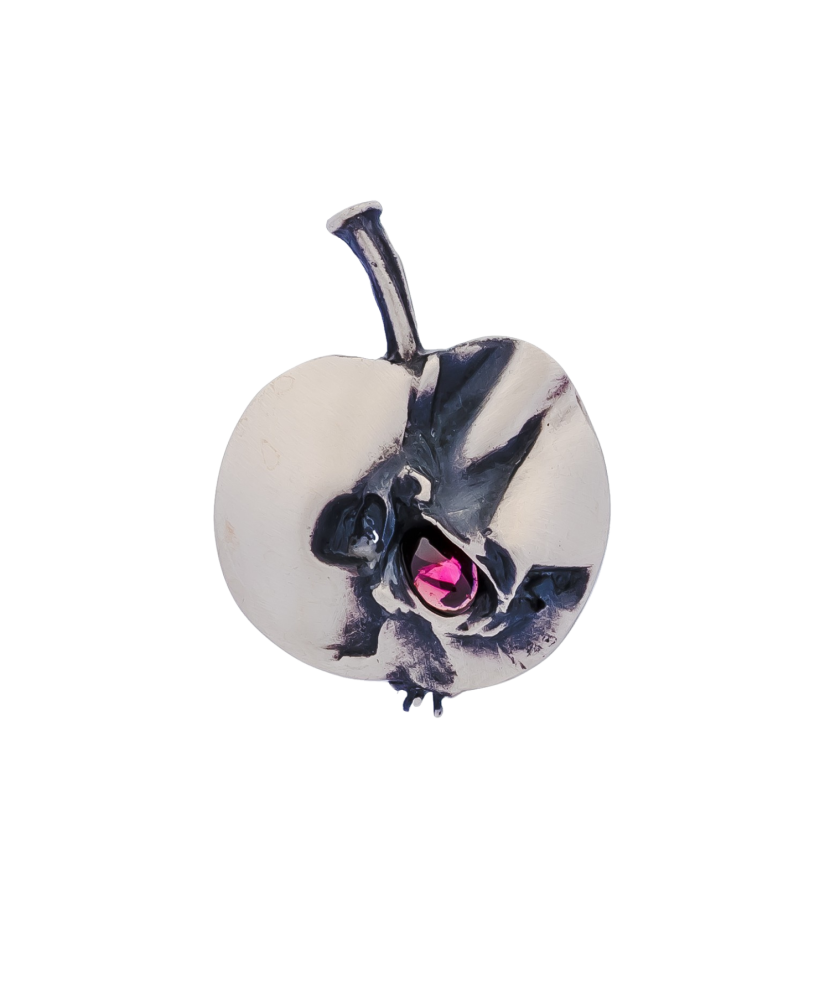 Sterling silver  brooch with garnet "apple"