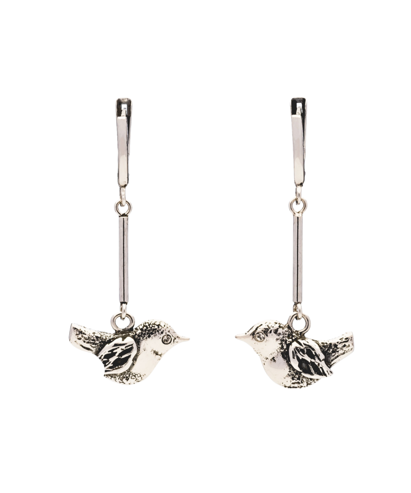 Sterling silver earrings with zircons "bird"