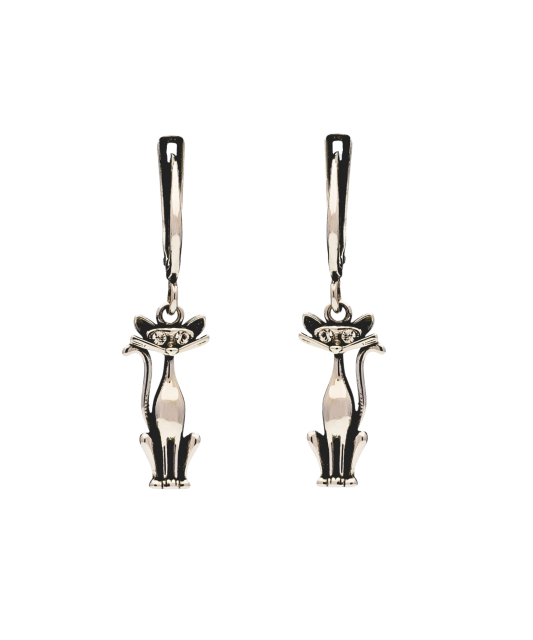 Sterling silver earrings with zircons "cat"