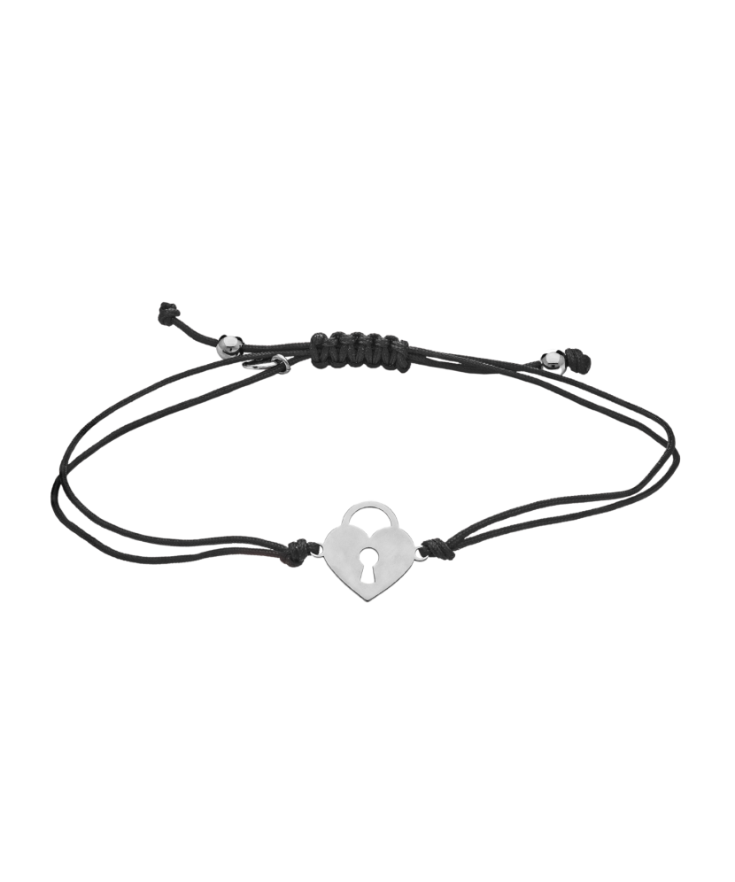 Black string bracelet with a silver pendant