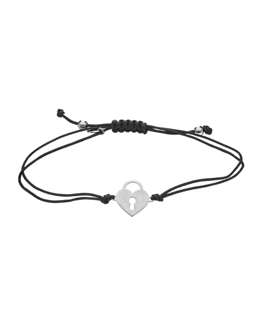Black string bracelet with a silver pendant